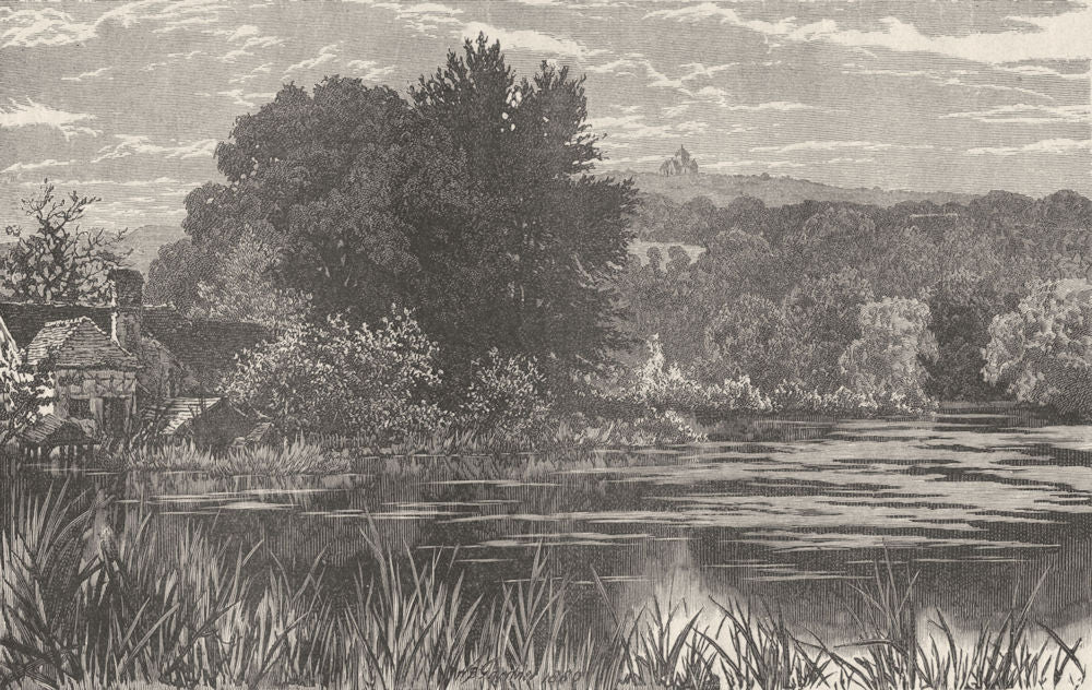 GUILDFORD. St Martha's, from Lower Postford Pond 1898 old antique print